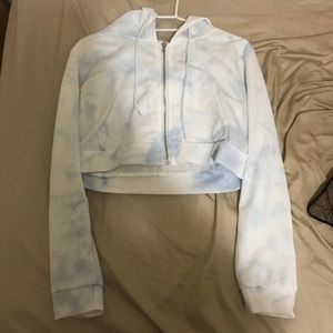 light blue/white tie dyed cropped zip up